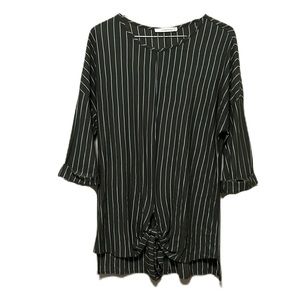 Women’s CARAMELA,Striped,Cuffed Sleeves,Tie At the Hem Top, Army Green/White, Sm